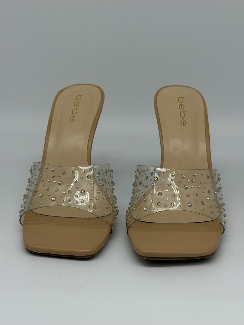 bebe Nude Clear Studded Slide Mules